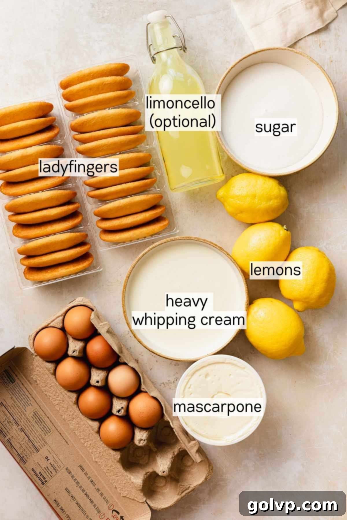 lemon tiramisu ingredients in bowls