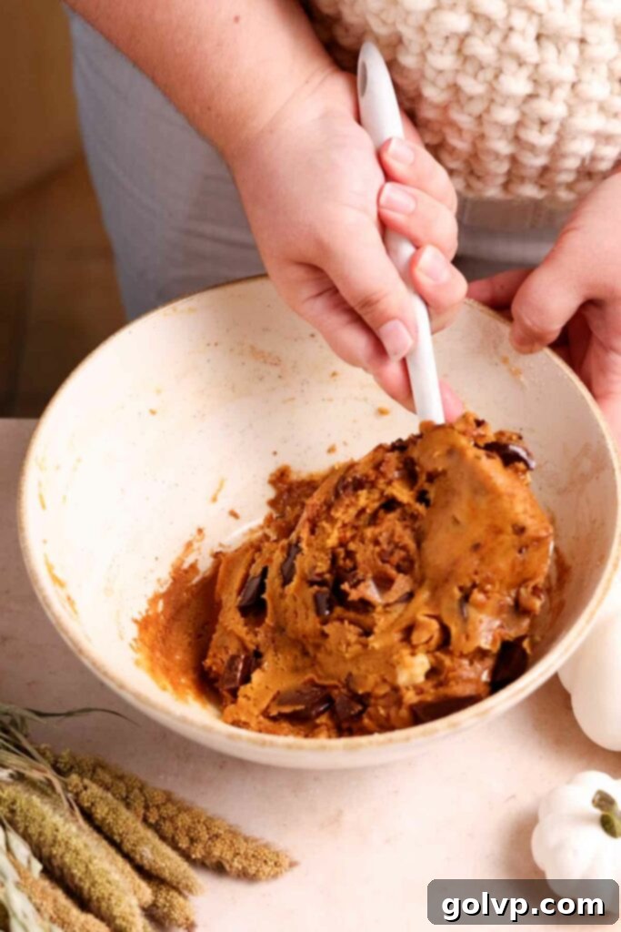 thick pumpkin cookie dough with walnuts and chocolate