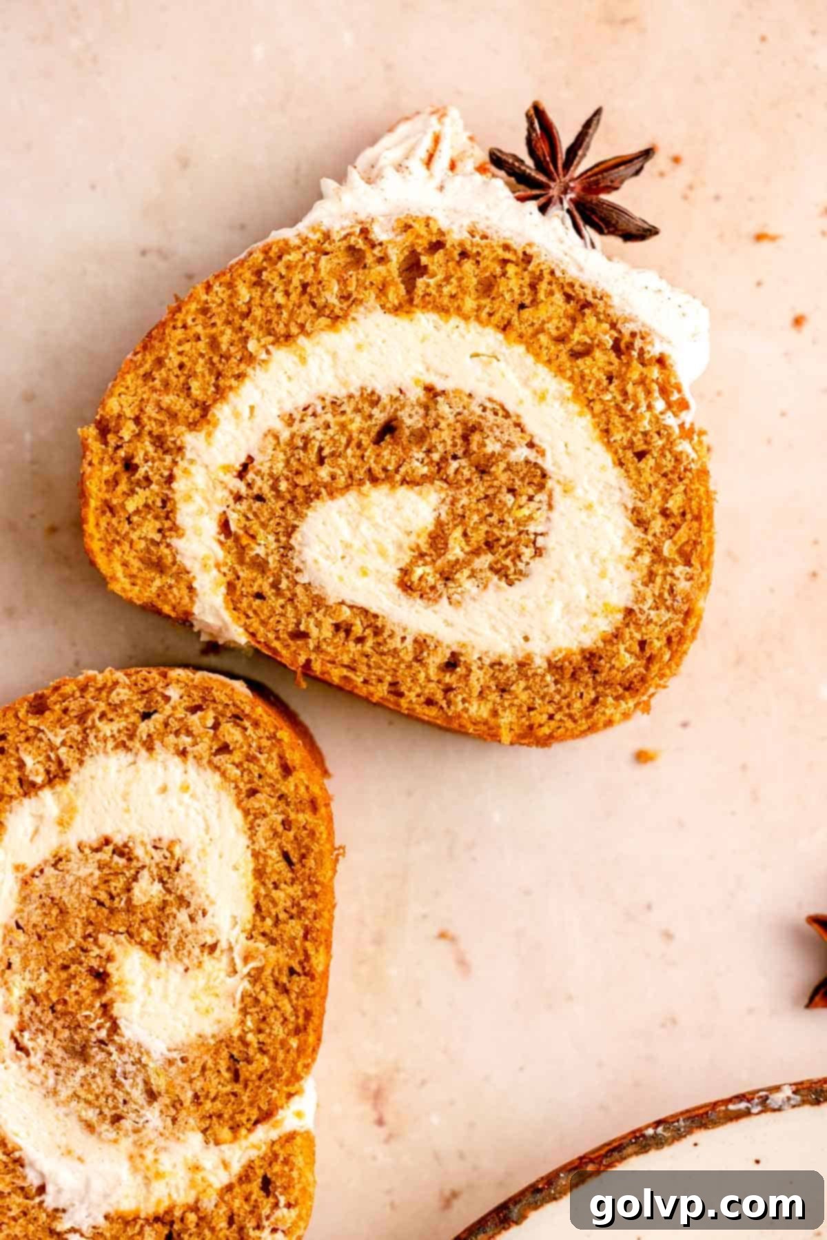 sliced pumpkin roll with swirl and star anise seed