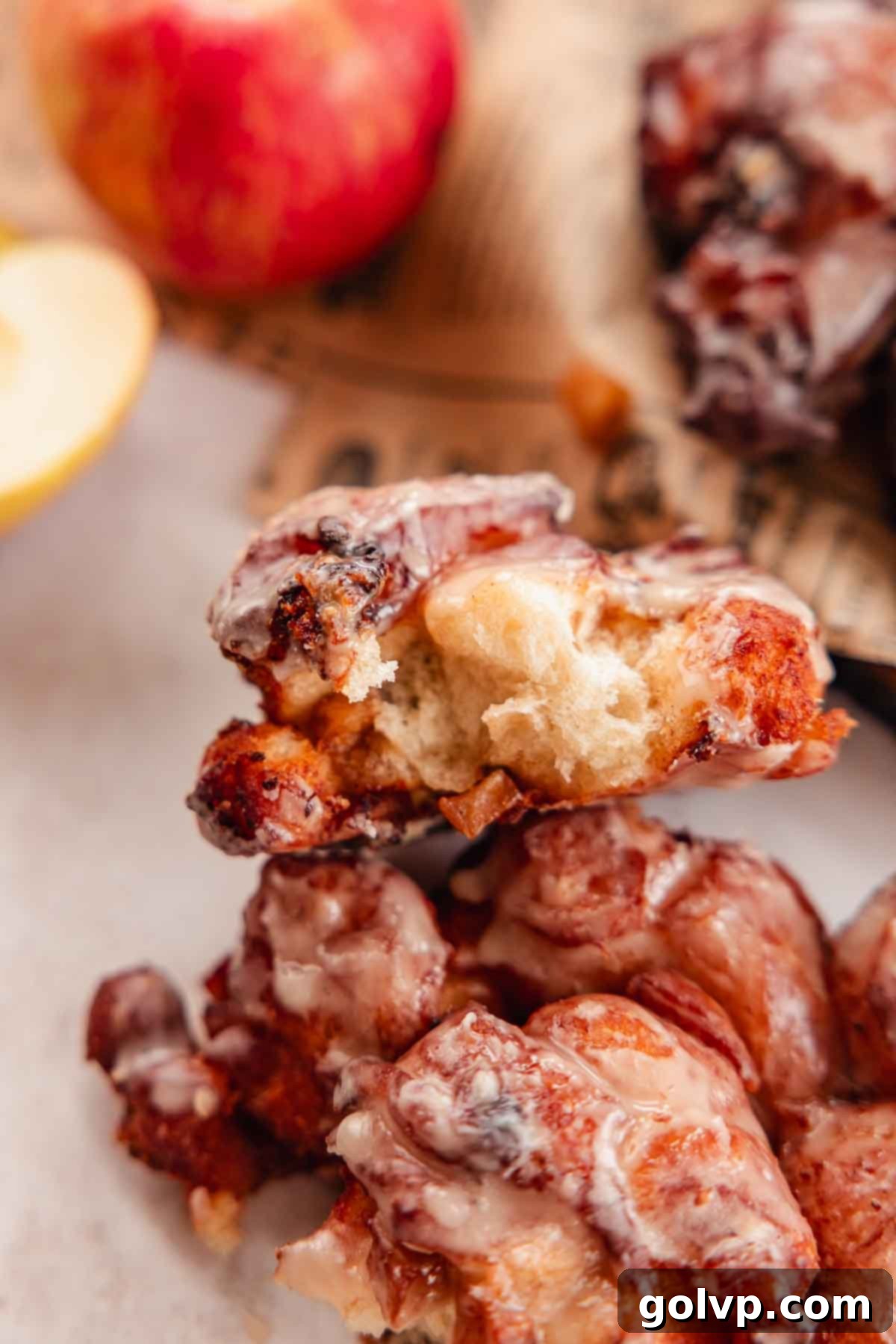 soft and pillowlike texture of apple fritter inside