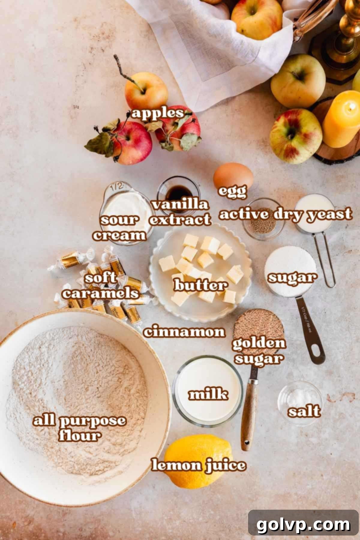 ingredients for apple monkey bread in bowls