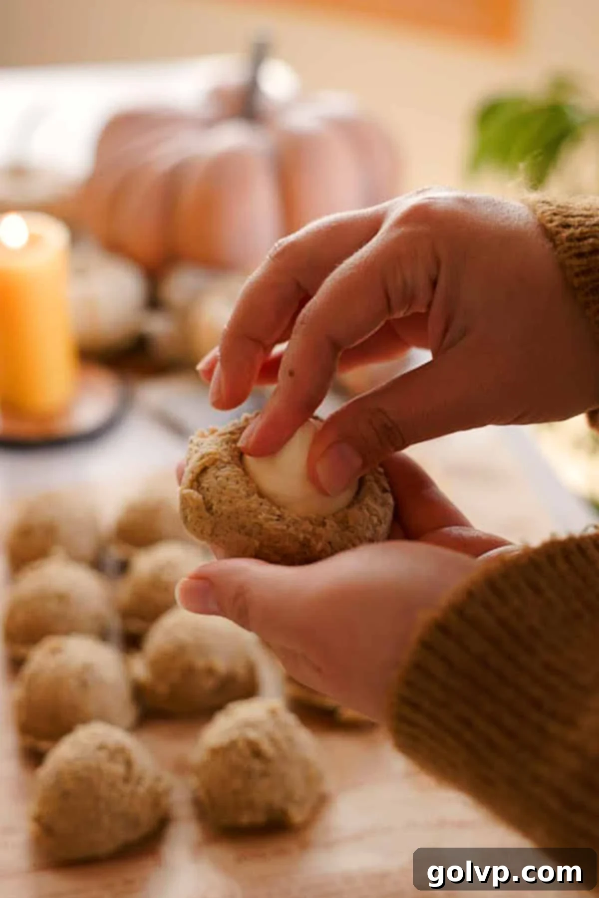 filling chai cookie dough with frozen cream cheese filling